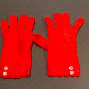 Vintage Red Wrist Length Gloves With Mother Of Pearl Buttons